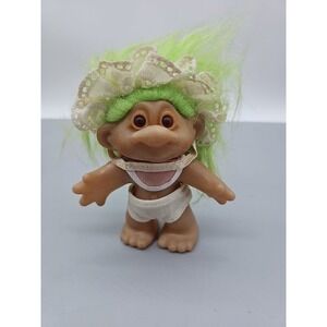 Vintage 6" Thomas Dam Troll Doll  Boy With Neon Green Hair 1986
